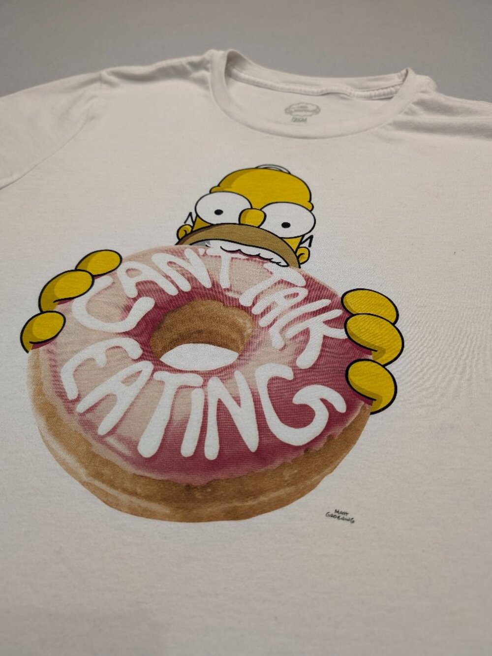 The Simpsons Homer Can't Talk Eating Donut Graphic Tee M